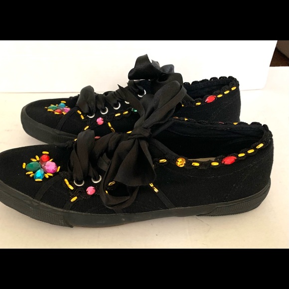 Black linen sneakers with colored acrylic beadings - Picture 11 of 11